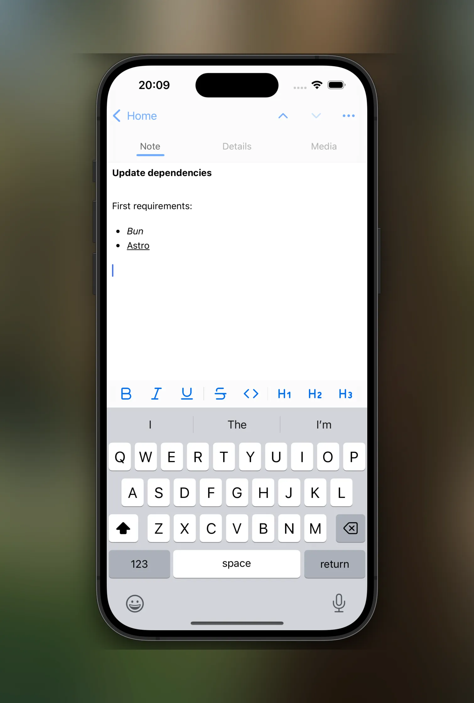 Mobile Edit Note Screenshot